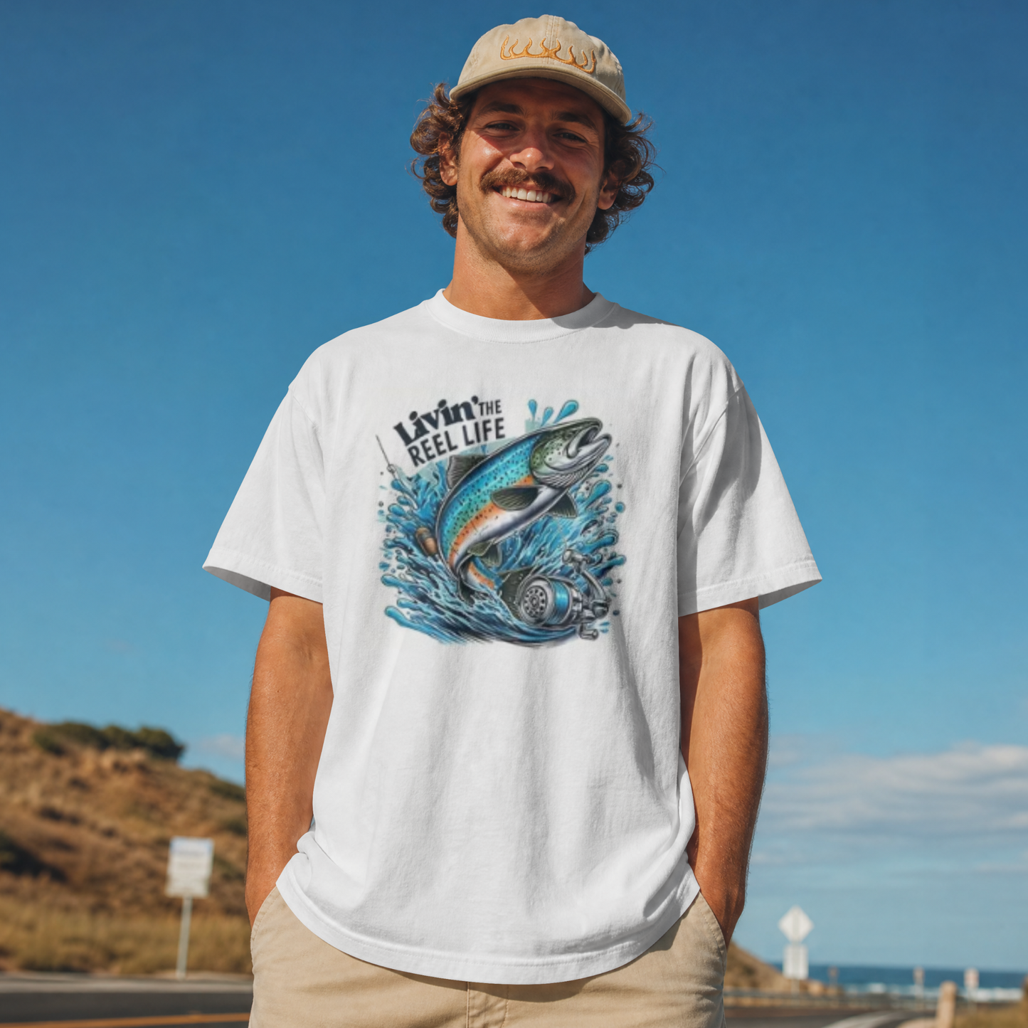 Livin' The Reel Life Fishing T-Shirt | Angler Graphic Tee for Men | Outdoor Fishing Shirt