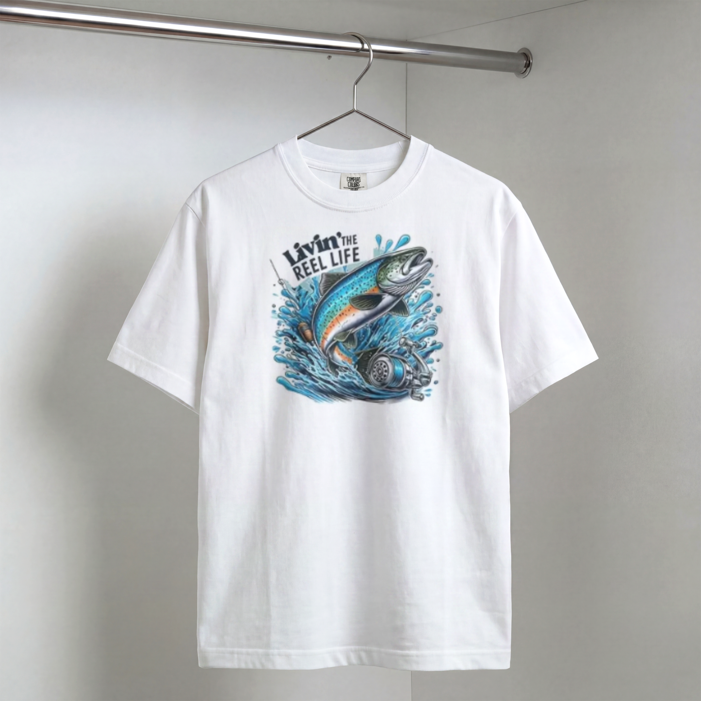 Livin' The Reel Life Fishing T-Shirt | Angler Graphic Tee for Men | Outdoor Fishing Shirt